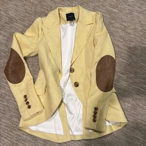 Leather Elbow-Patch Linen Duchess Blazer